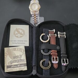 VTG Eddie Bauer 3555 Interchangeable Bezel 25mm Watch W/Case Extra Straps Works